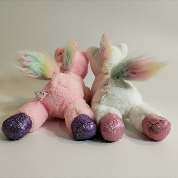 Six Flags Exclusive Unicorns Pink Purple Hooves Rainbow Mane Flat Lay Plush 2ct - Picture 7 of 9